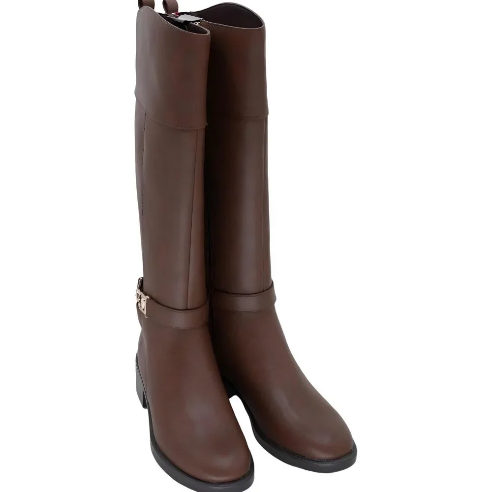 Tommy Hilfiger Women's Ionni Riding Boots Dark Natural 7 M - Picture 1 of 6